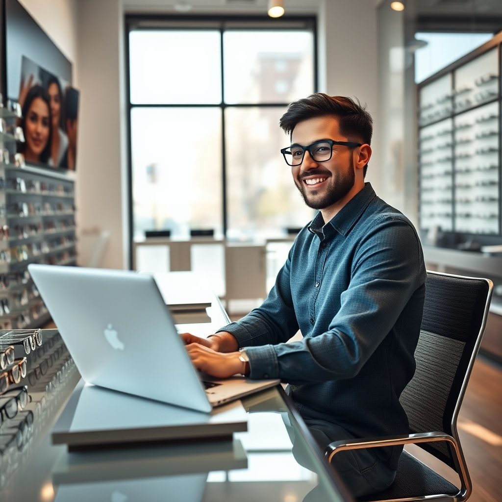 Stylish prescription frames displayed in-store